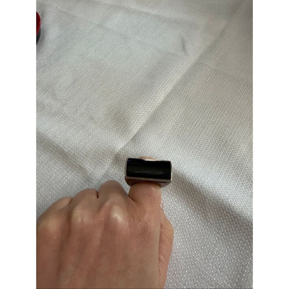 Thai ATI VTG Black Onyx Sterling Silver 925 Geometric Statement Ring Size 6